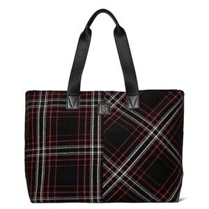 VICTORIA'S SECRET NWT Black Red Plaid Tote Bag Large Weekender Holiday 2025